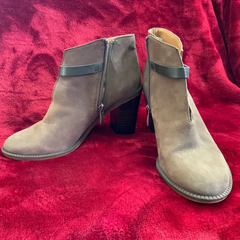 Franco Sarto Women's SIZE 7.5 Elvis Brown Leather Block Heel Side Zip Ankle Boot